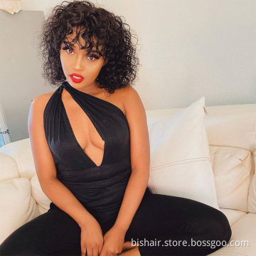 Wholesale Pixie Cut Short Bob Curly Human Hair Wigs with bangs Full Machine Made Wigs For Women Brazilian Remy Hair Wig